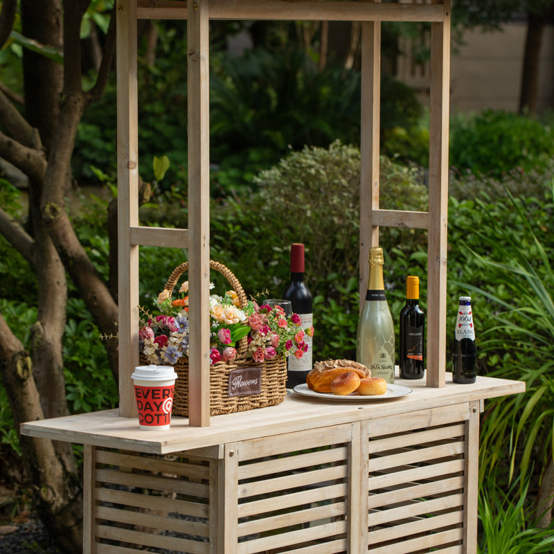 Arlmont & Co. Rustic Wooden Outdoor Bar Counter With Roof